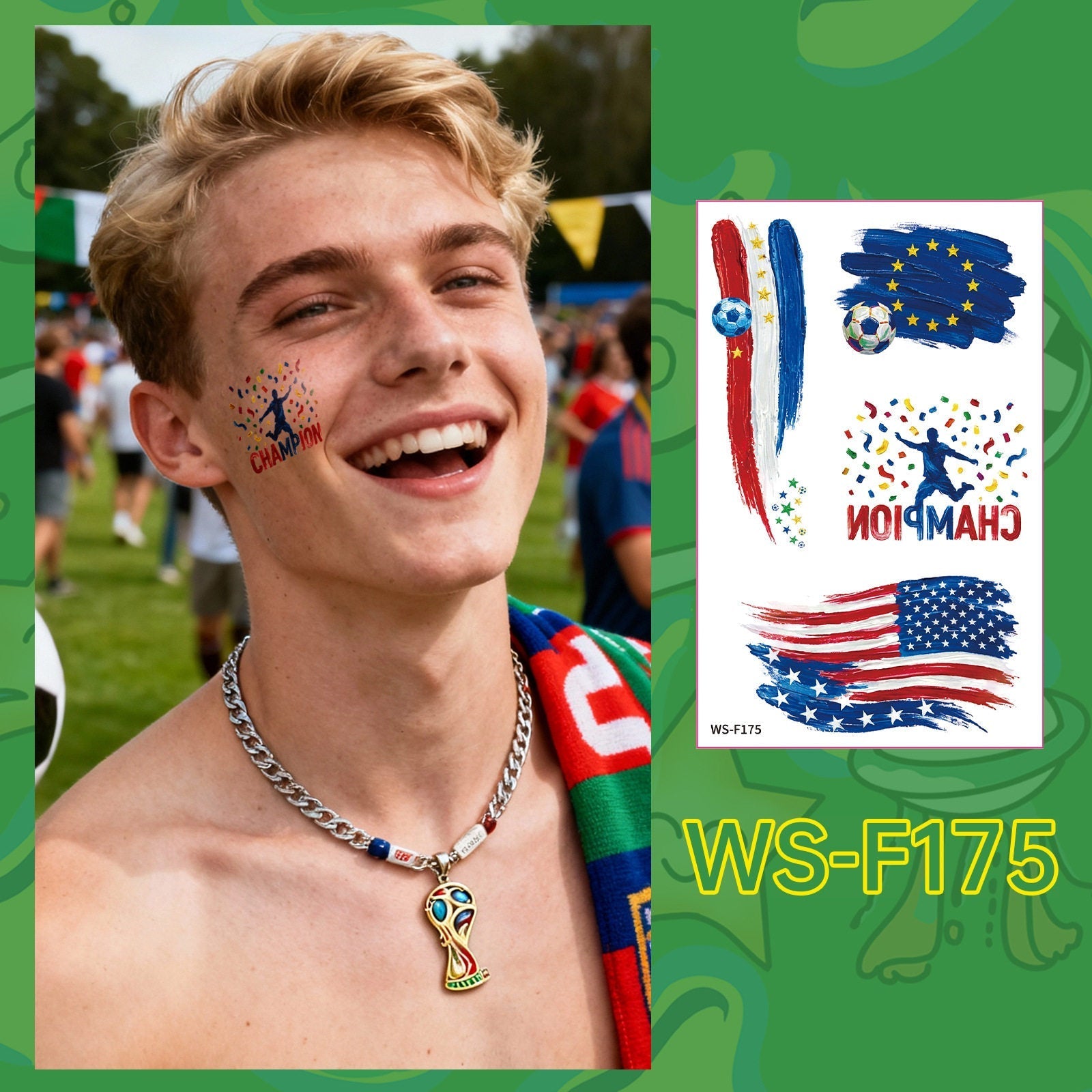 2026 World Cup Temporary Tattoos – Football Cheer Stickers for Face and Body