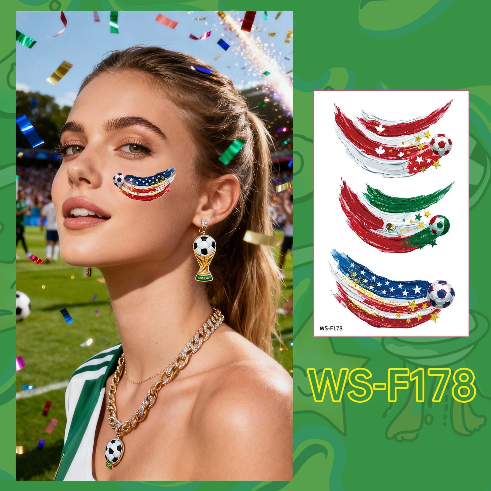 2026 World Cup Temporary Tattoos – Football Cheer Stickers for Face and Body