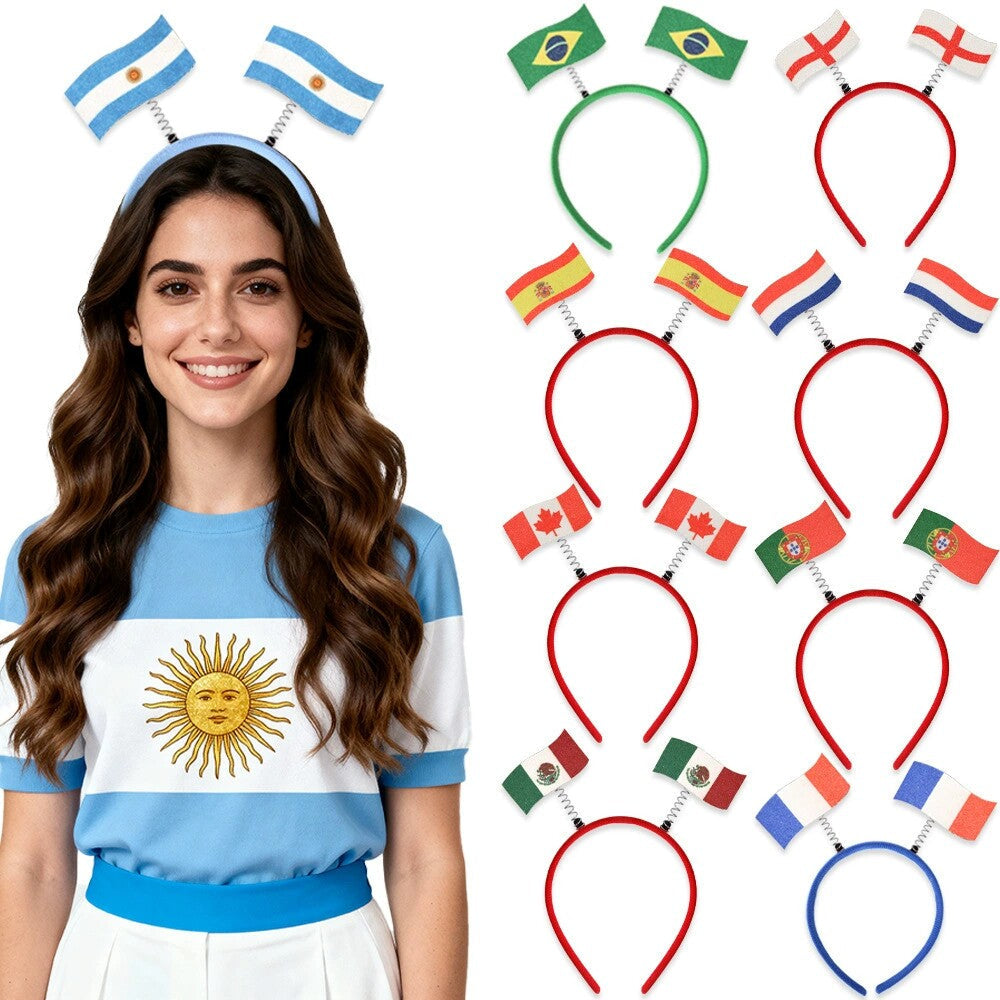 Glasses and floats with designs featuring national flags to support sports teams