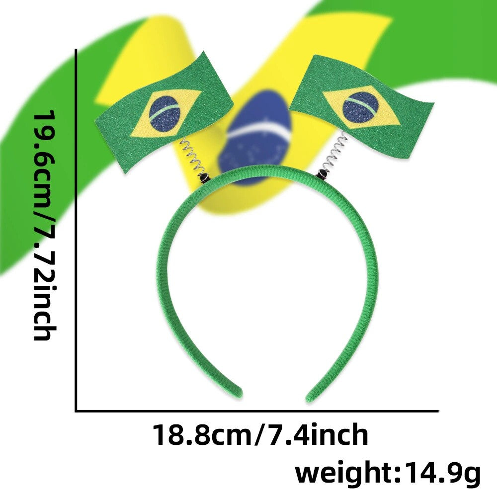 Glasses and floats with designs featuring national flags to support sports teams