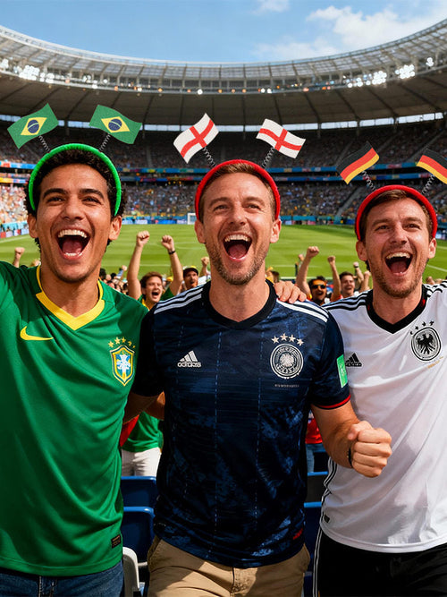 A headband featuring the flags of the world with a distinctive sheen, perfect for football fans.
