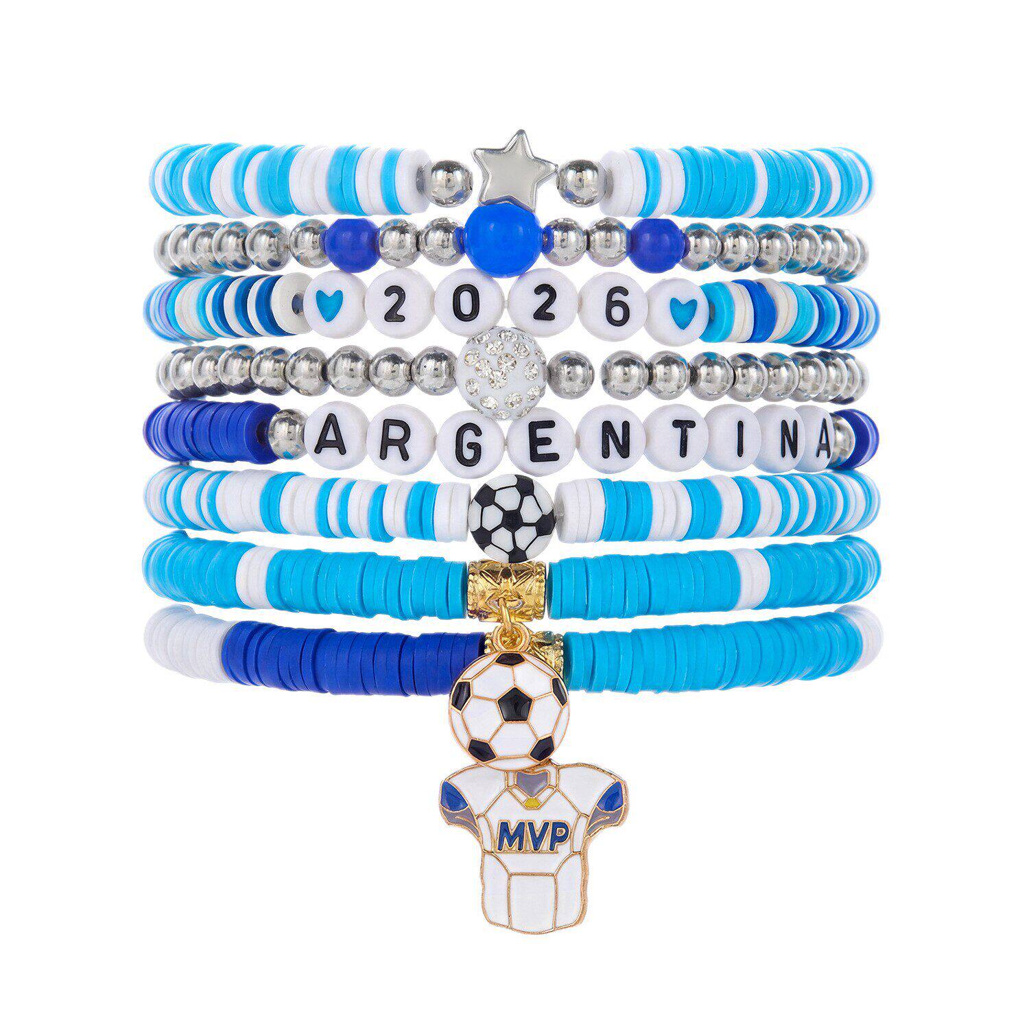 A trendy beaded bracelet with a distinctive sporty design for soccer lovers.