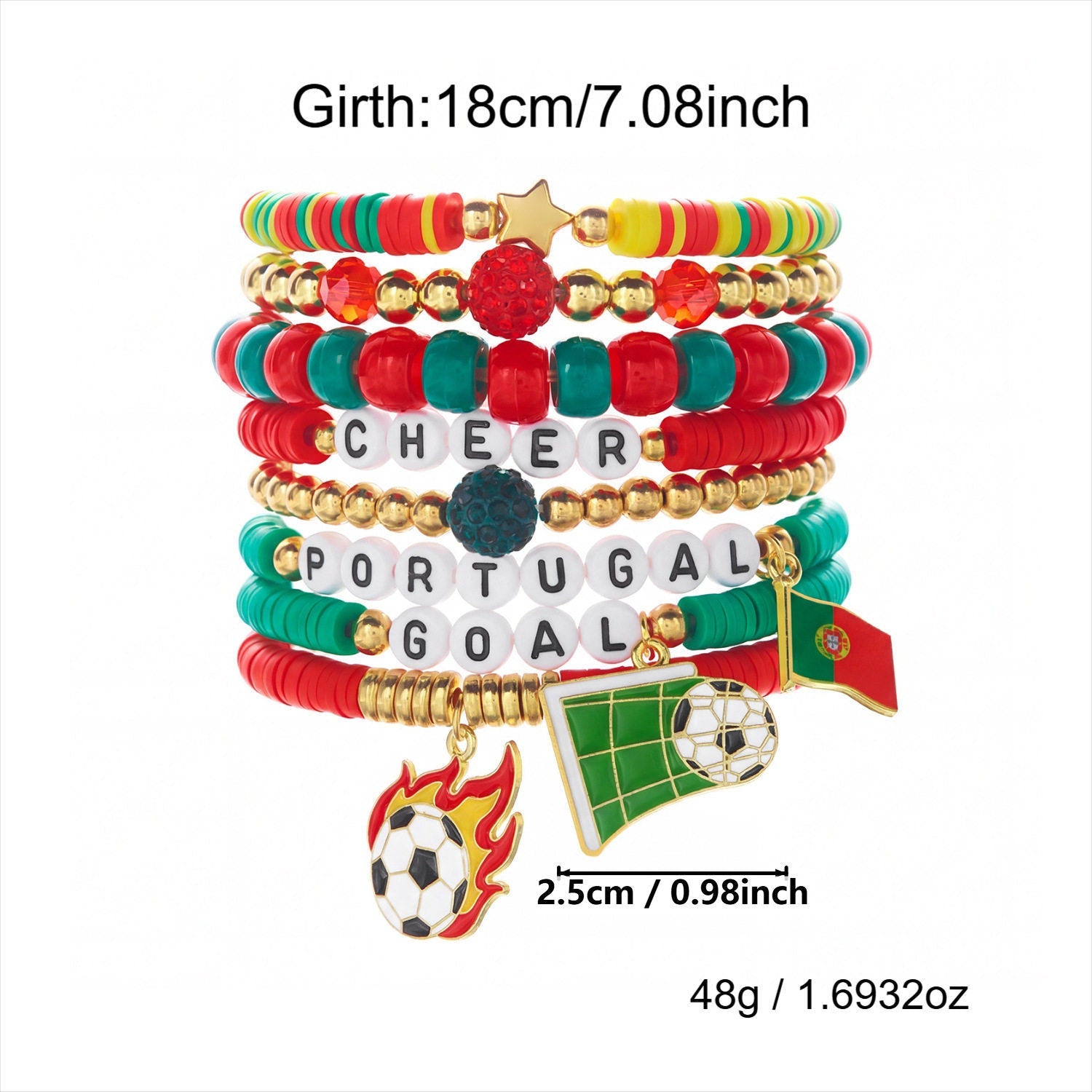 A trendy beaded bracelet with a distinctive sporty design for soccer lovers.