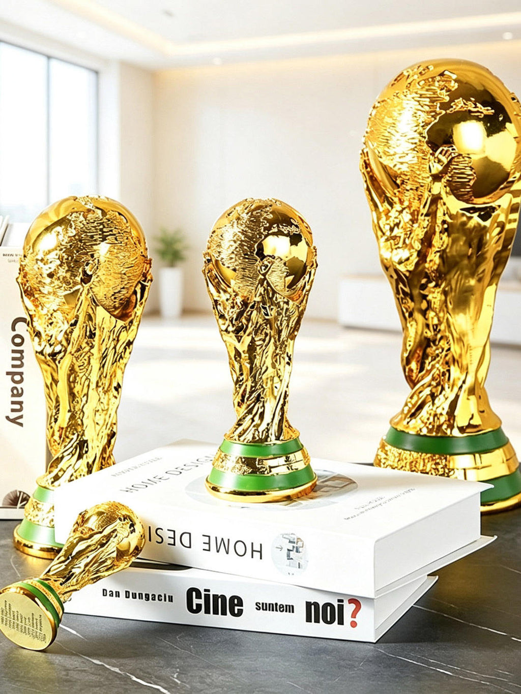 FIFA World Cup trophy with a glossy gold finish and luxurious design.