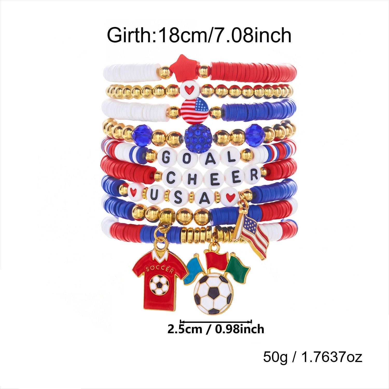 A trendy beaded bracelet with a distinctive sporty design for soccer lovers.
