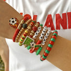 A trendy beaded bracelet with a distinctive sporty design for soccer lovers.
