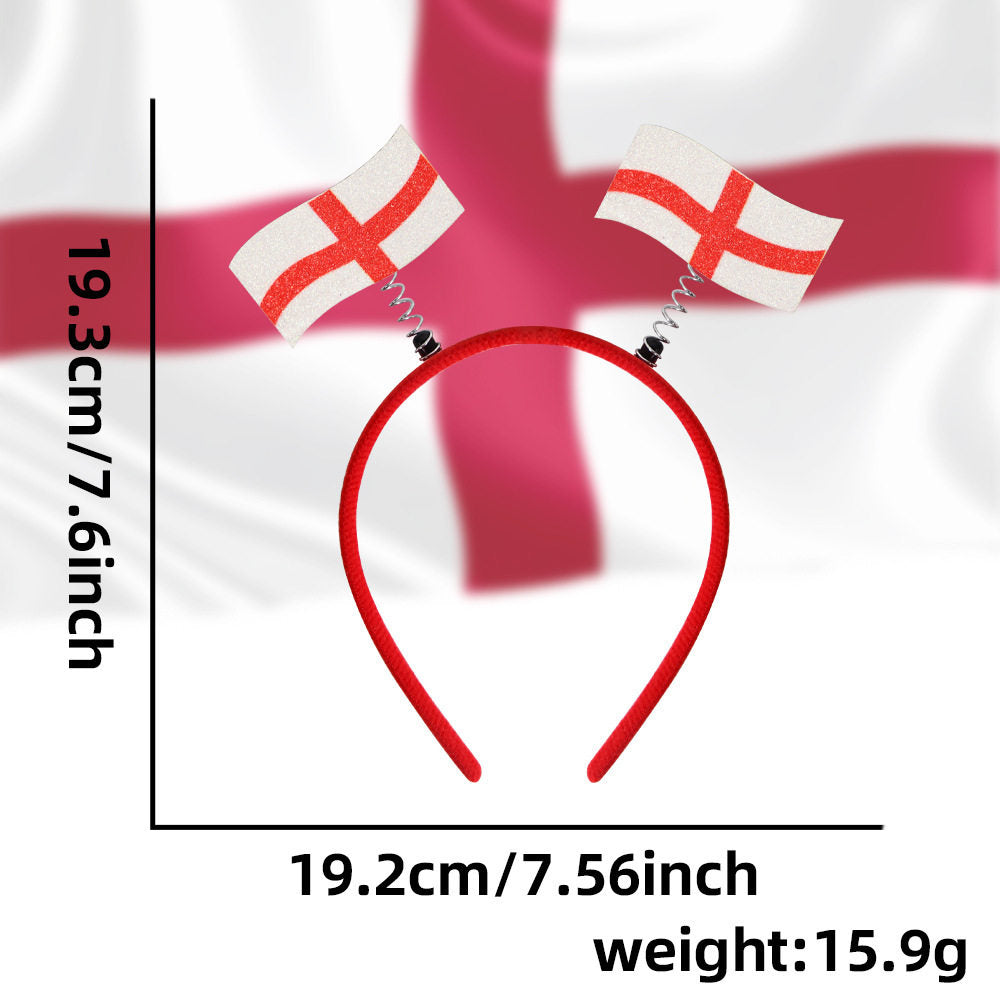 A headband featuring the flags of the world with a distinctive sheen, perfect for football fans.