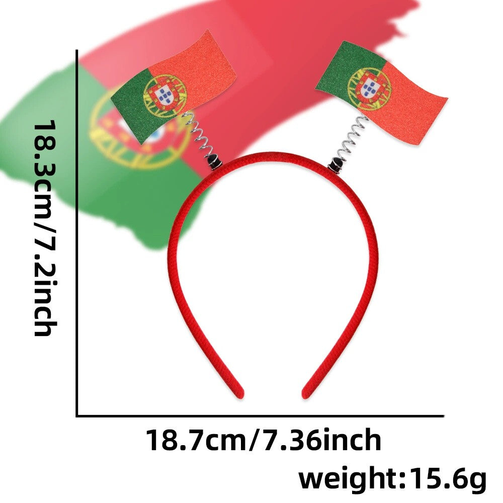 Glasses and floats with designs featuring national flags to support sports teams
