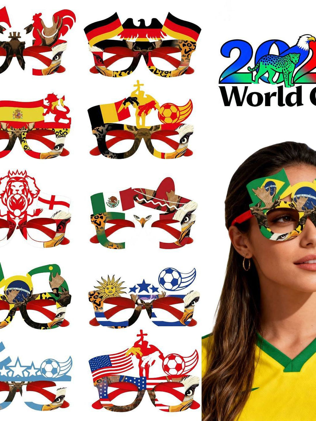 World Cup celebration glasses featuring designs of various national flags