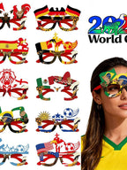 World Cup celebration glasses featuring designs of various national flags