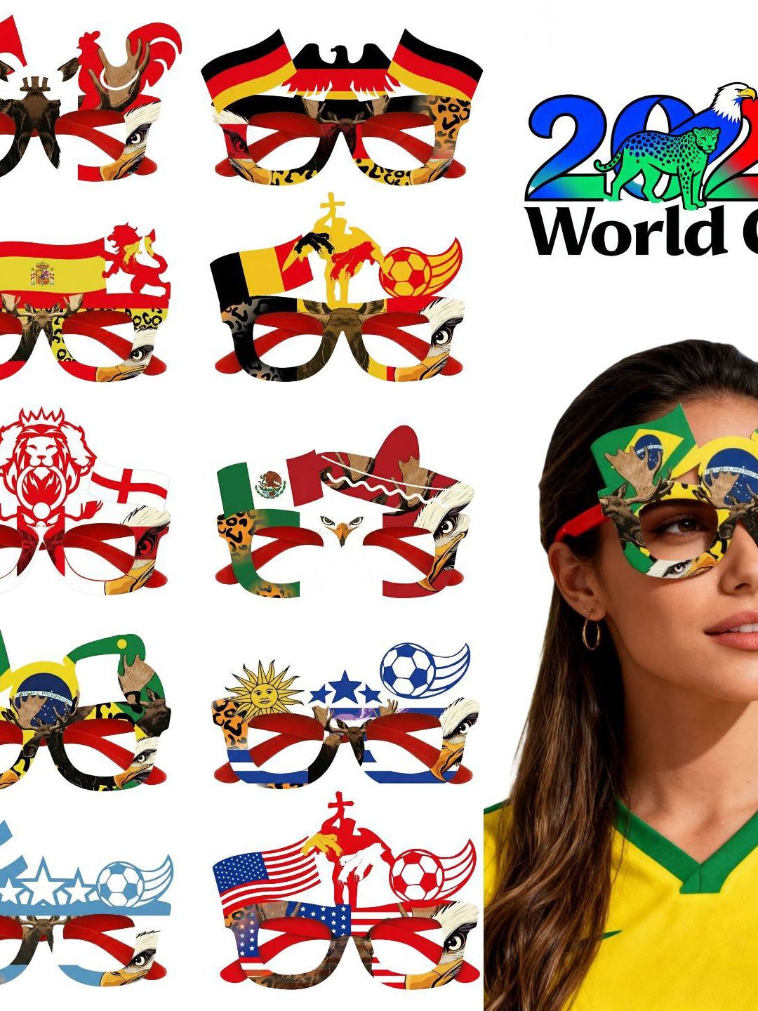 World Cup celebration glasses featuring designs of various national flags