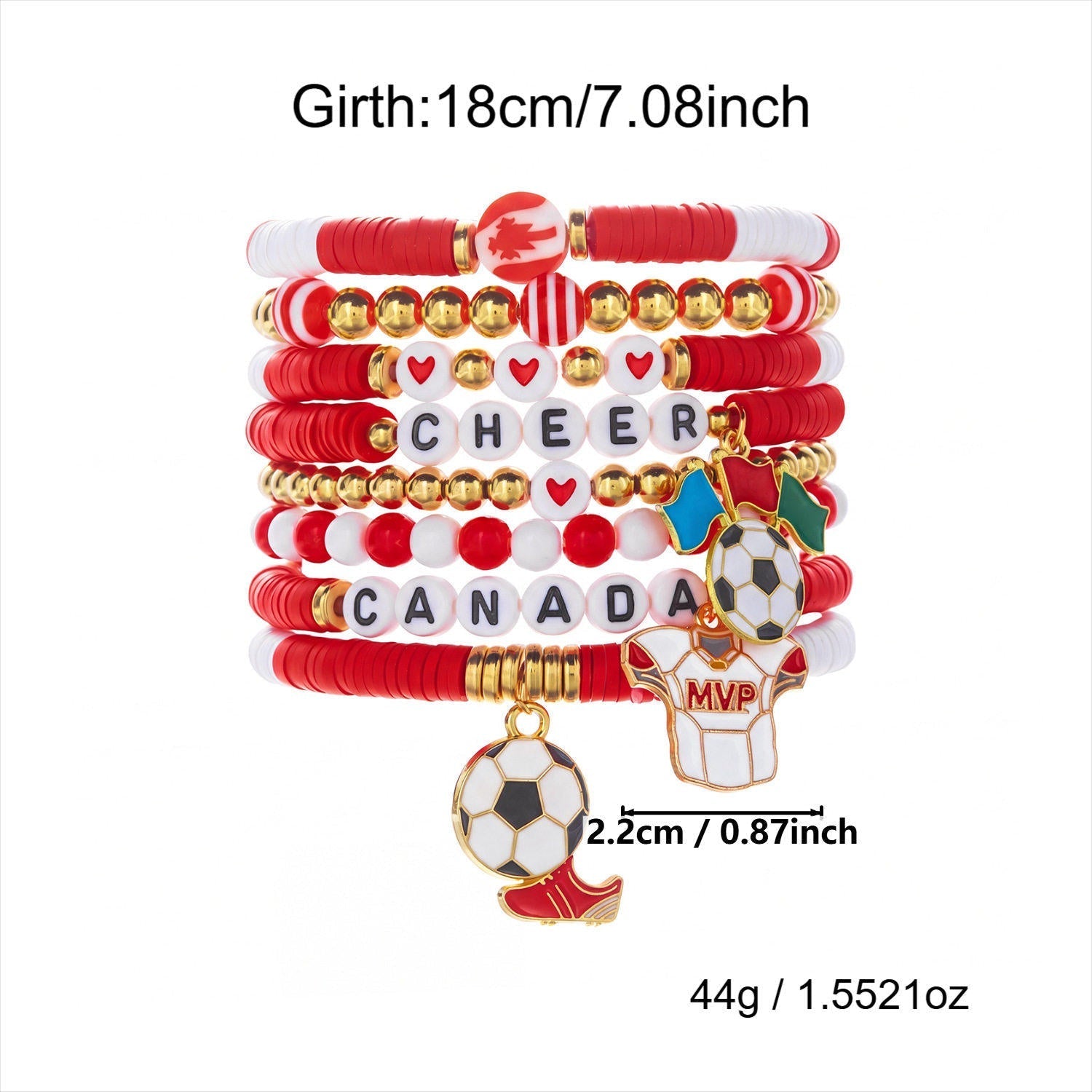 A trendy beaded bracelet with a distinctive sporty design for soccer lovers.