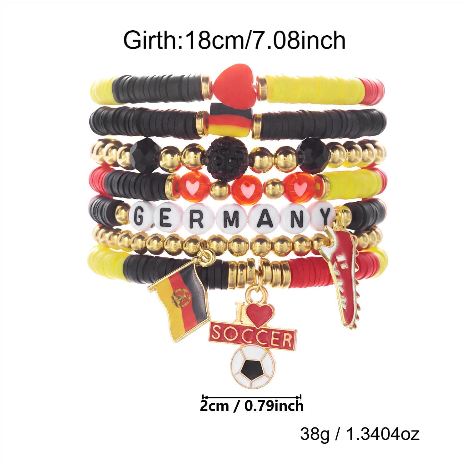 A trendy beaded bracelet with a distinctive sporty design for soccer lovers.