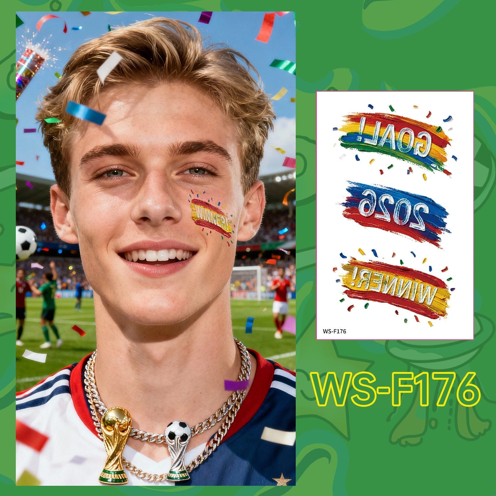 2026 World Cup Temporary Tattoos – Football Cheer Stickers for Face and Body