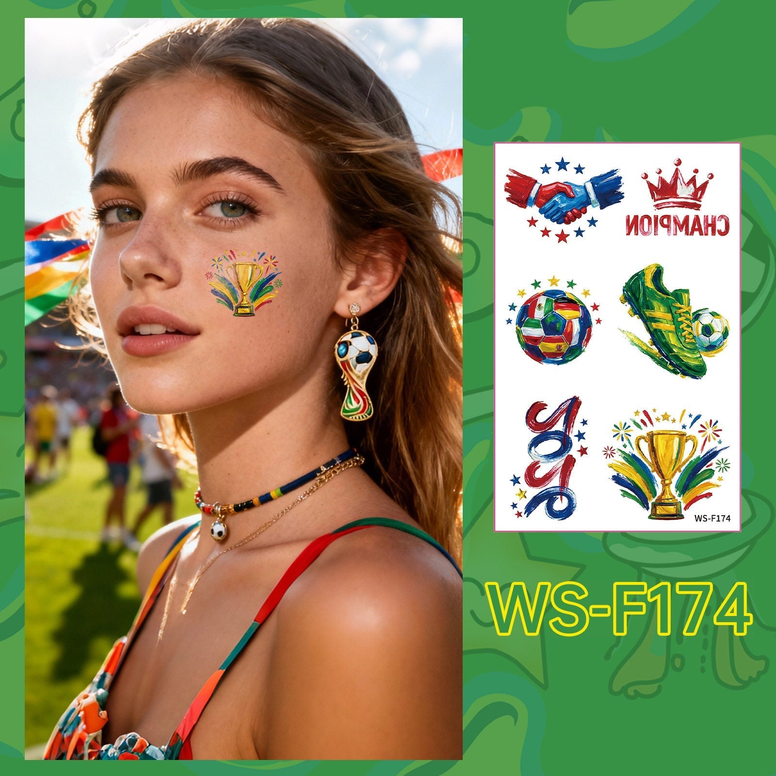 2026 World Cup Temporary Tattoos – Football Cheer Stickers for Face and Body