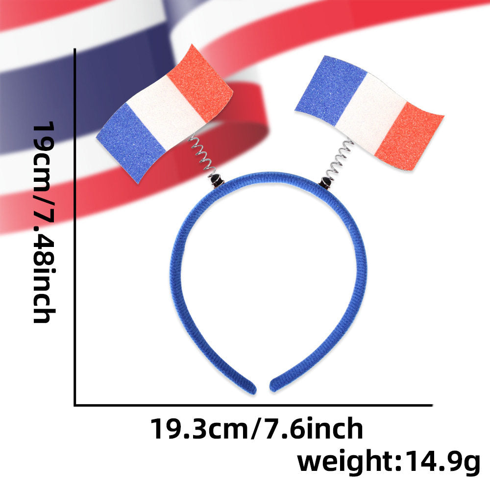 A headband featuring the flags of the world with a distinctive sheen, perfect for football fans.