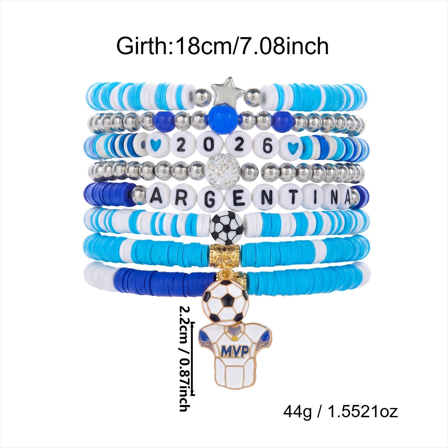 A trendy beaded bracelet with a distinctive sporty design for soccer lovers.