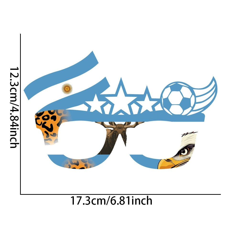 Glasses and floats with designs featuring national flags to support sports teams