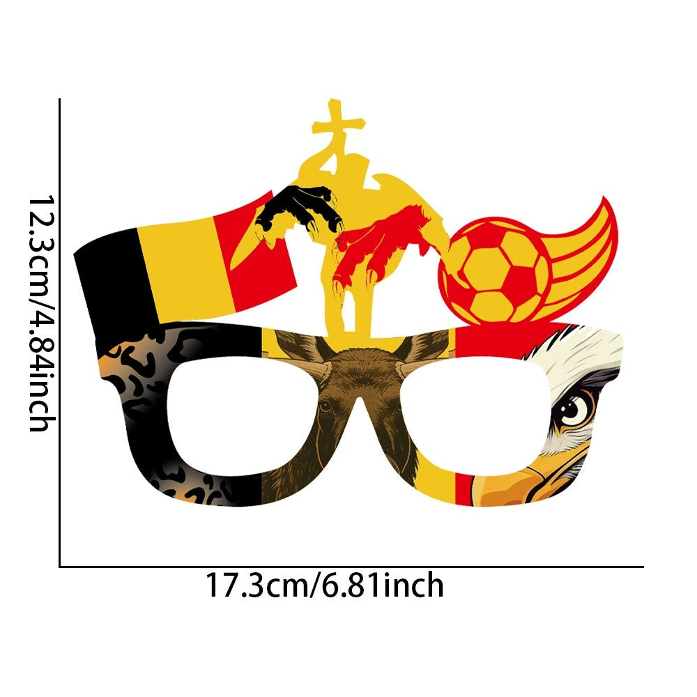 Glasses and floats with designs featuring national flags to support sports teams