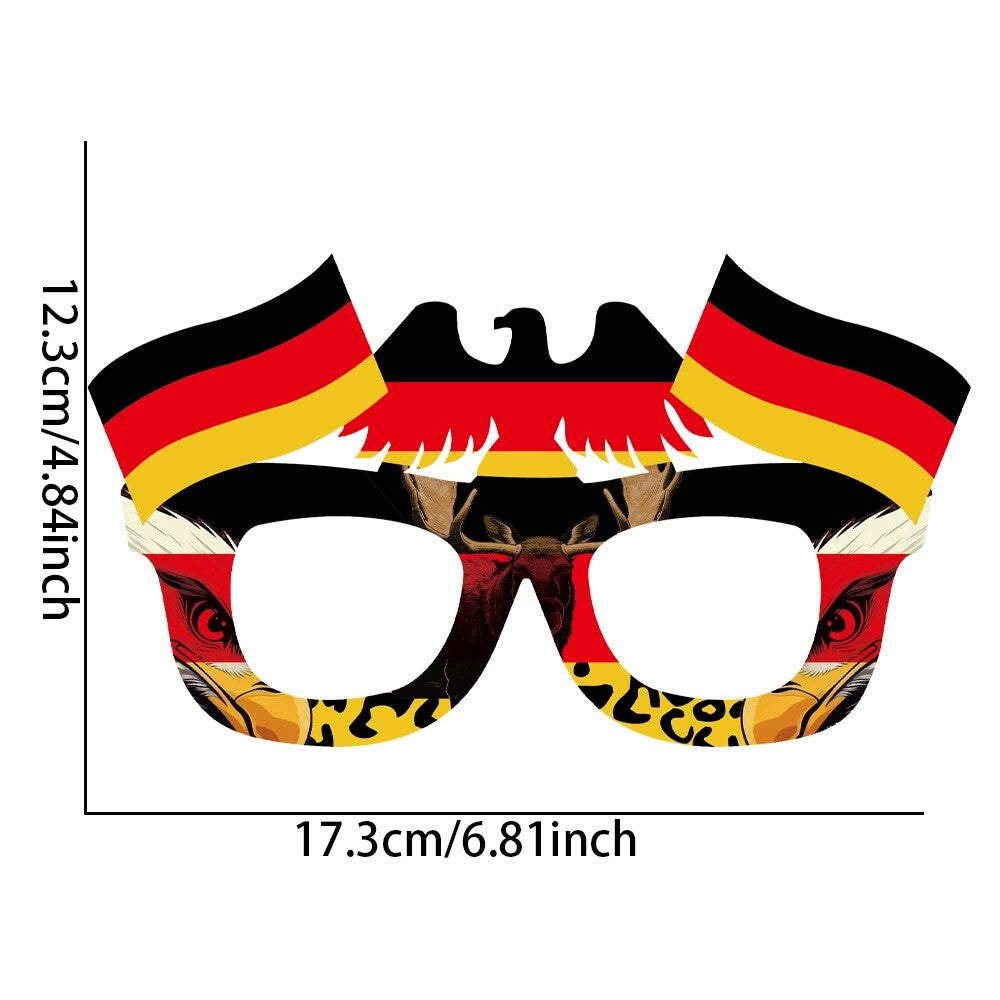 Glasses and floats with designs featuring national flags to support sports teams