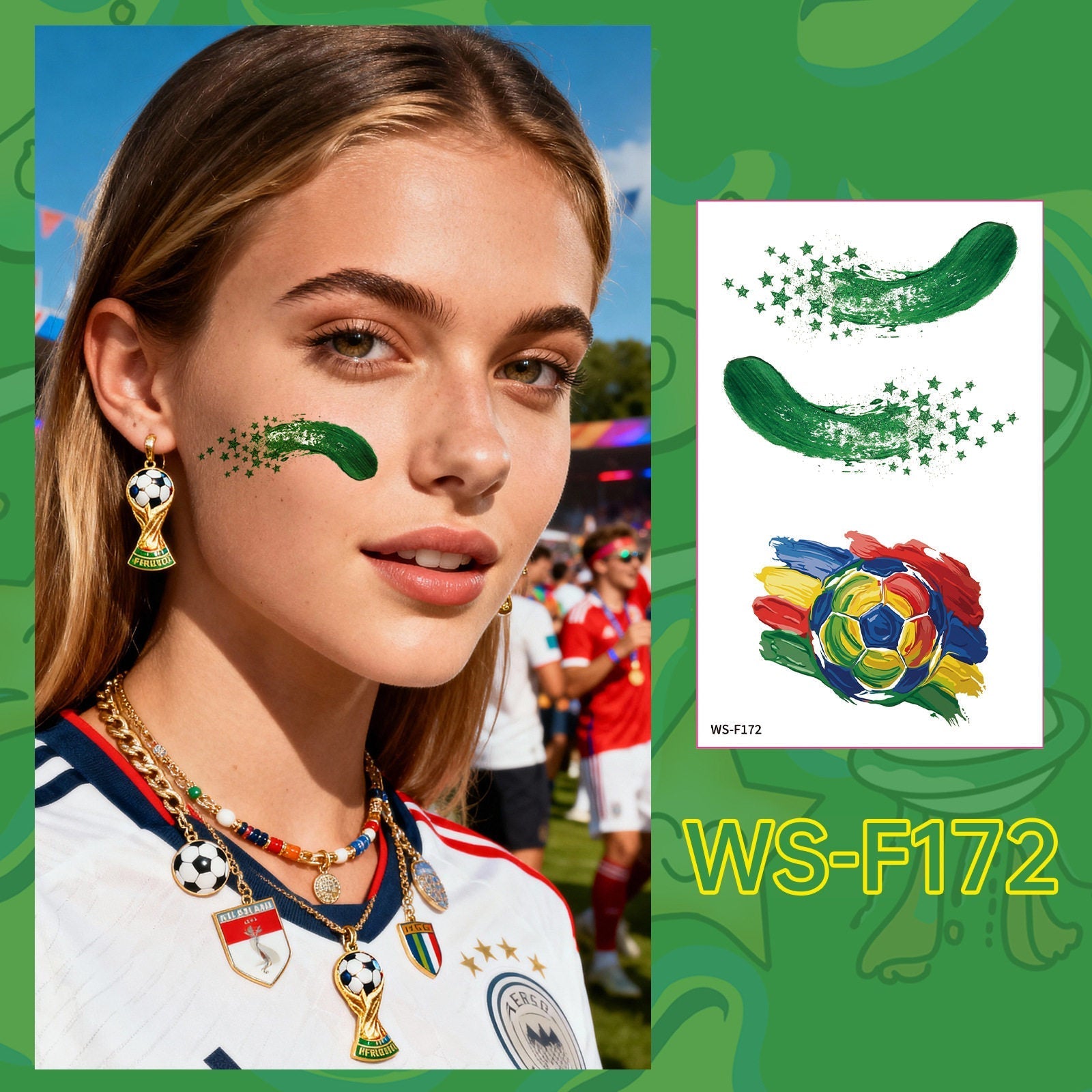 2026 World Cup Temporary Tattoos – Football Cheer Stickers for Face and Body