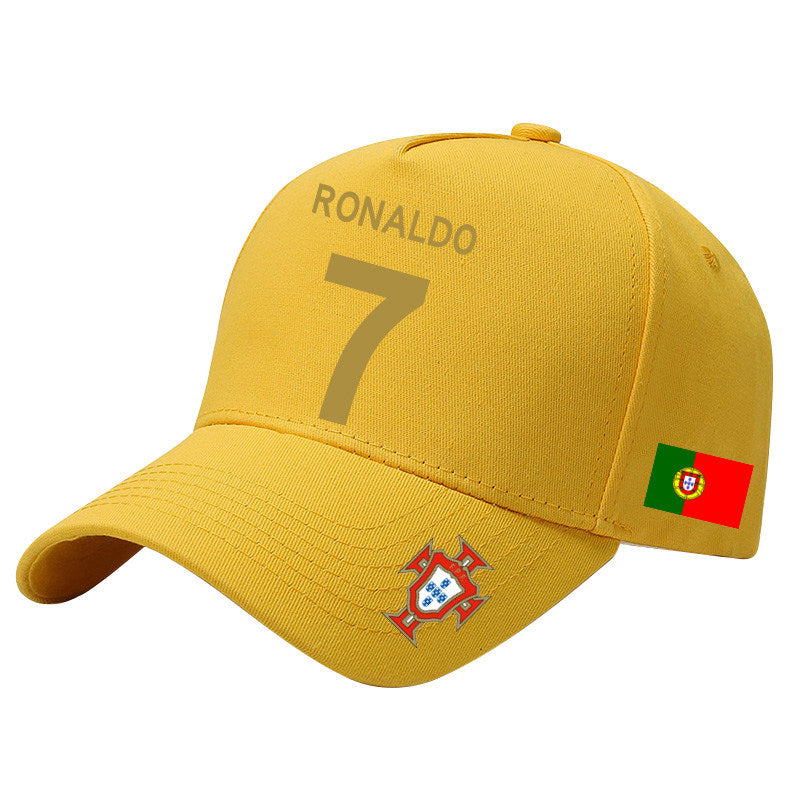 Ronaldo number 7 cap with a multicolored Portuguese flag design