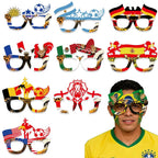 Glasses and floats with designs featuring national flags to support sports teams