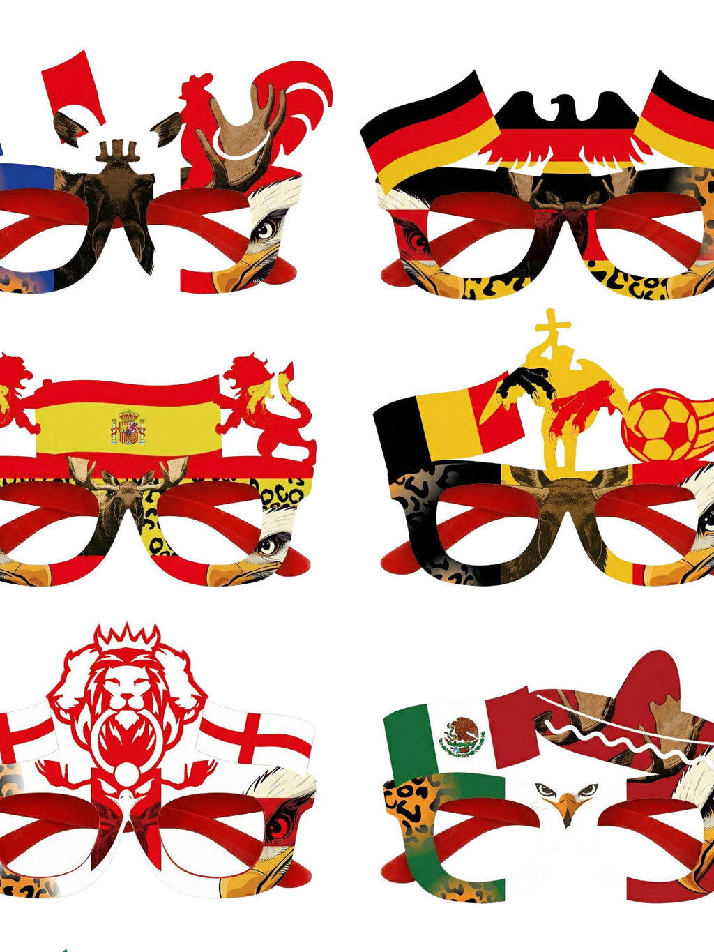 World Cup celebration glasses featuring designs of various national flags