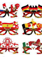 World Cup celebration glasses featuring designs of various national flags