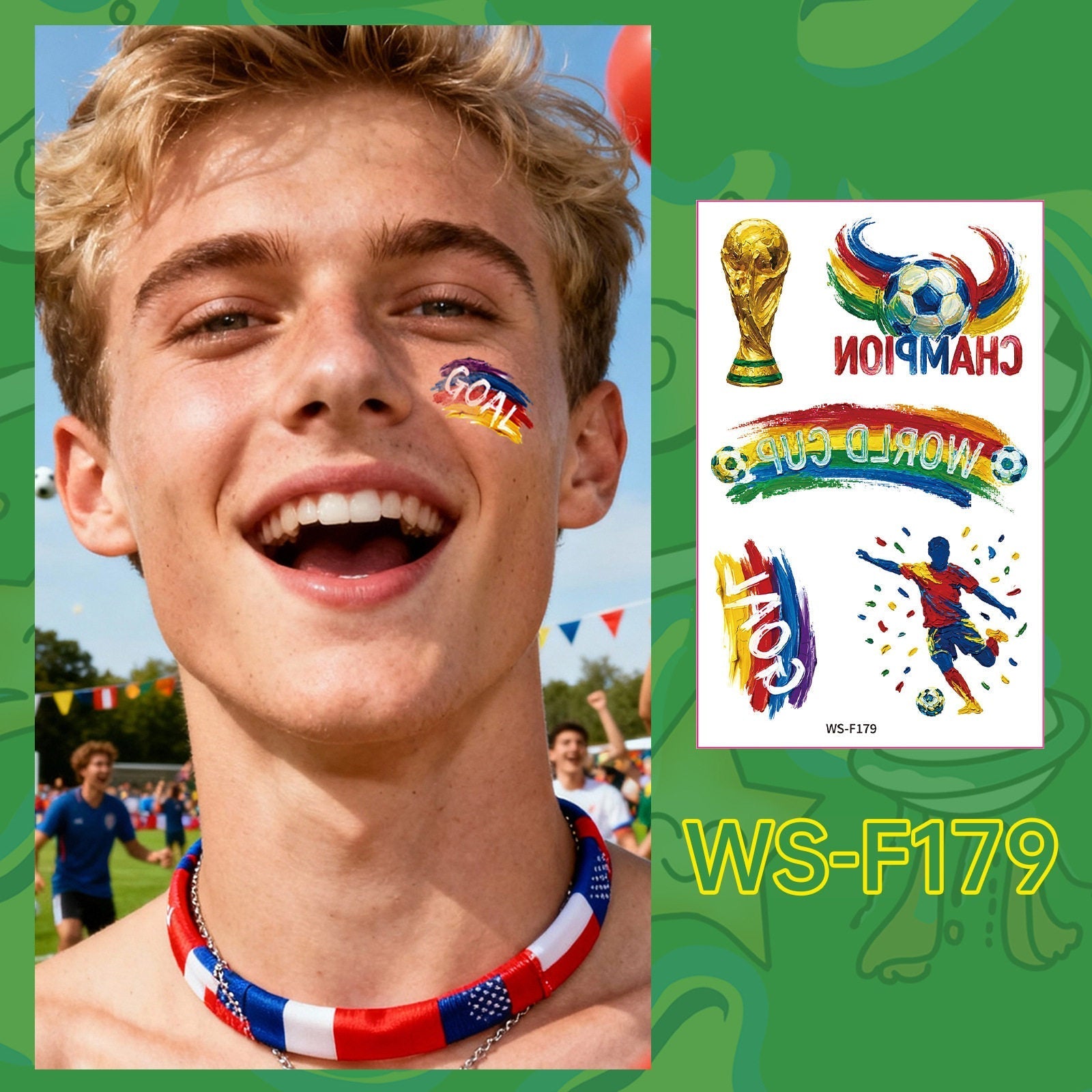 2026 World Cup Temporary Tattoos – Football Cheer Stickers for Face and Body