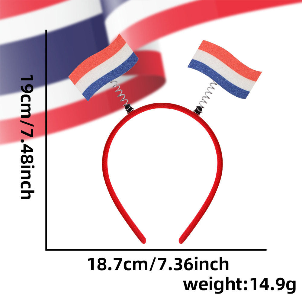 A headband featuring the flags of the world with a distinctive sheen, perfect for football fans.