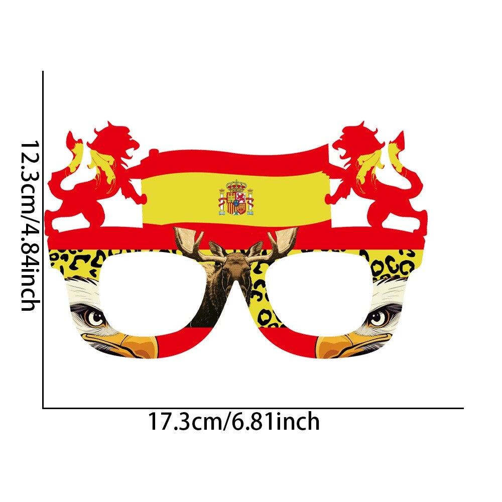Glasses and floats with designs featuring national flags to support sports teams