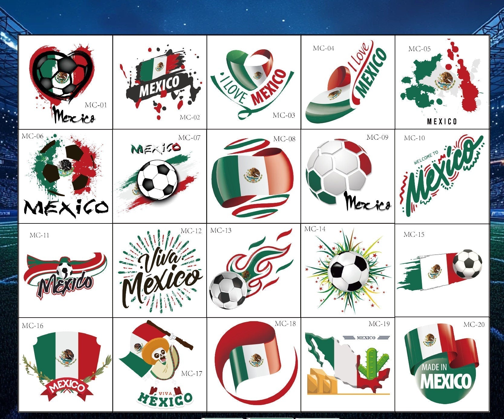 World Cup temporary tattoos with various high-quality team designs