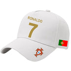 Ronaldo number 7 cap with a multicolored Portuguese flag design