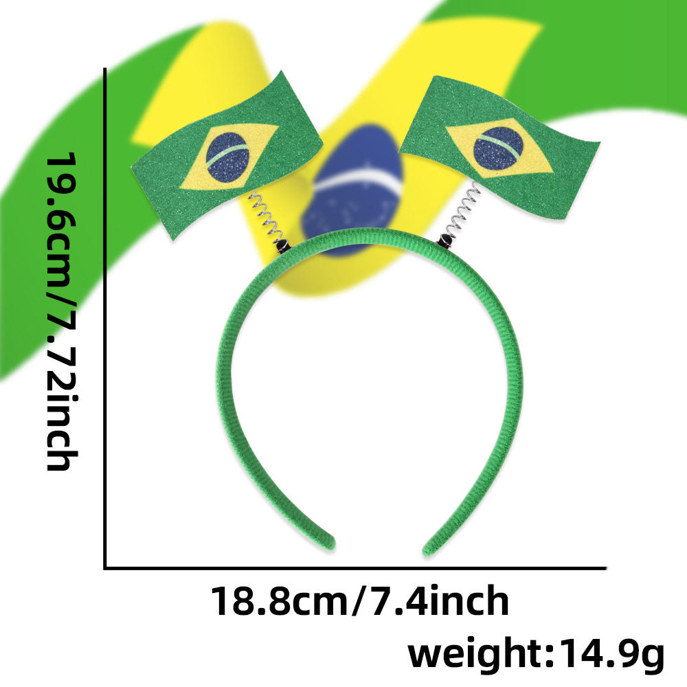 A headband featuring the flags of the world with a distinctive sheen, perfect for football fans.