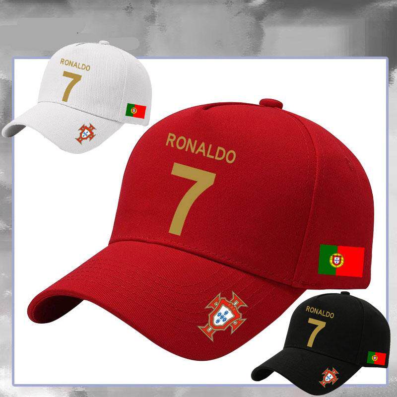 Ronaldo number 7 cap with a multicolored Portuguese flag design