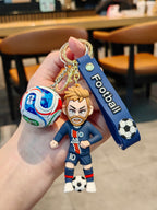 Football keychain with a design featuring professional football players