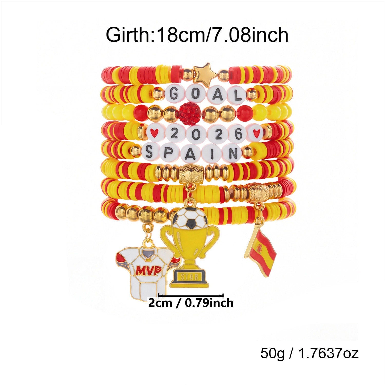 A trendy beaded bracelet with a distinctive sporty design for soccer lovers.