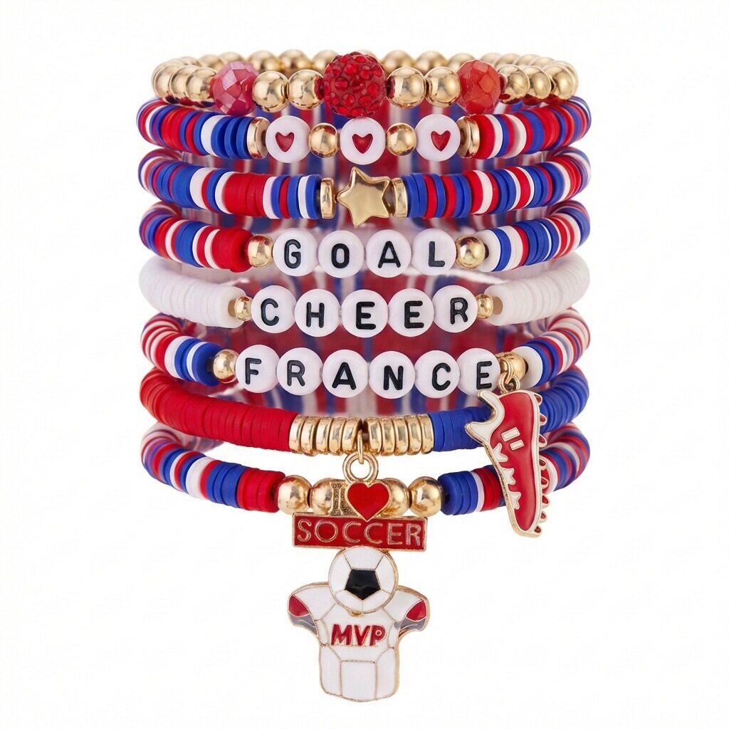 A trendy beaded bracelet with a distinctive sporty design for soccer lovers.