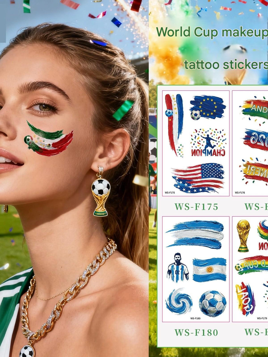 2026 World Cup Temporary Tattoos – Football Cheer Stickers for Face and Body
