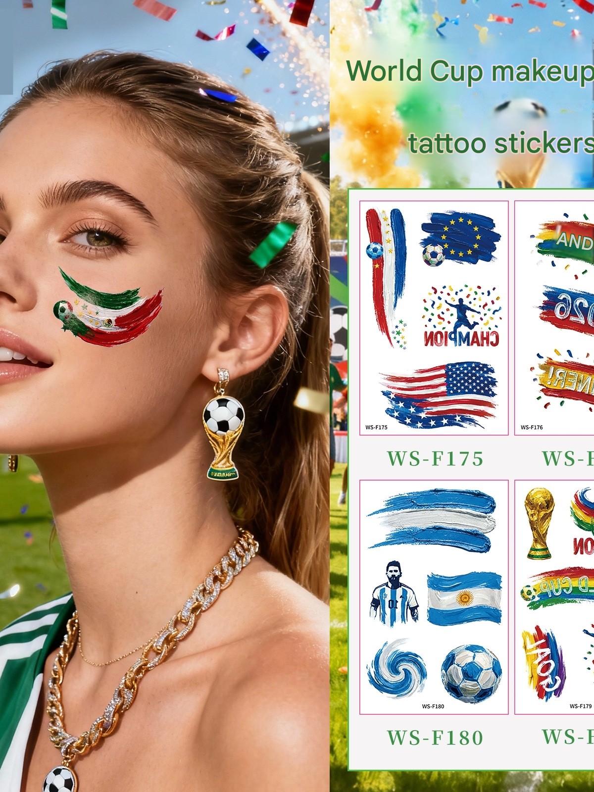 2026 World Cup Temporary Tattoos – Football Cheer Stickers for Face and Body