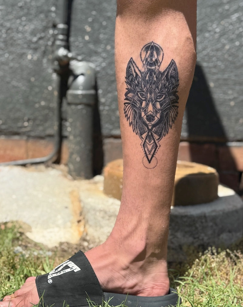 Geometric Wolf Semi-Permanent Tattoo Design