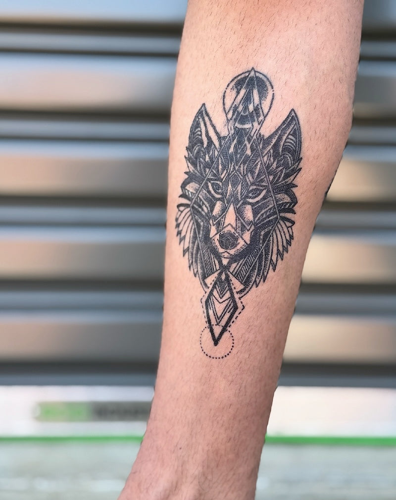 Geometric Wolf Semi-Permanent Tattoo Design