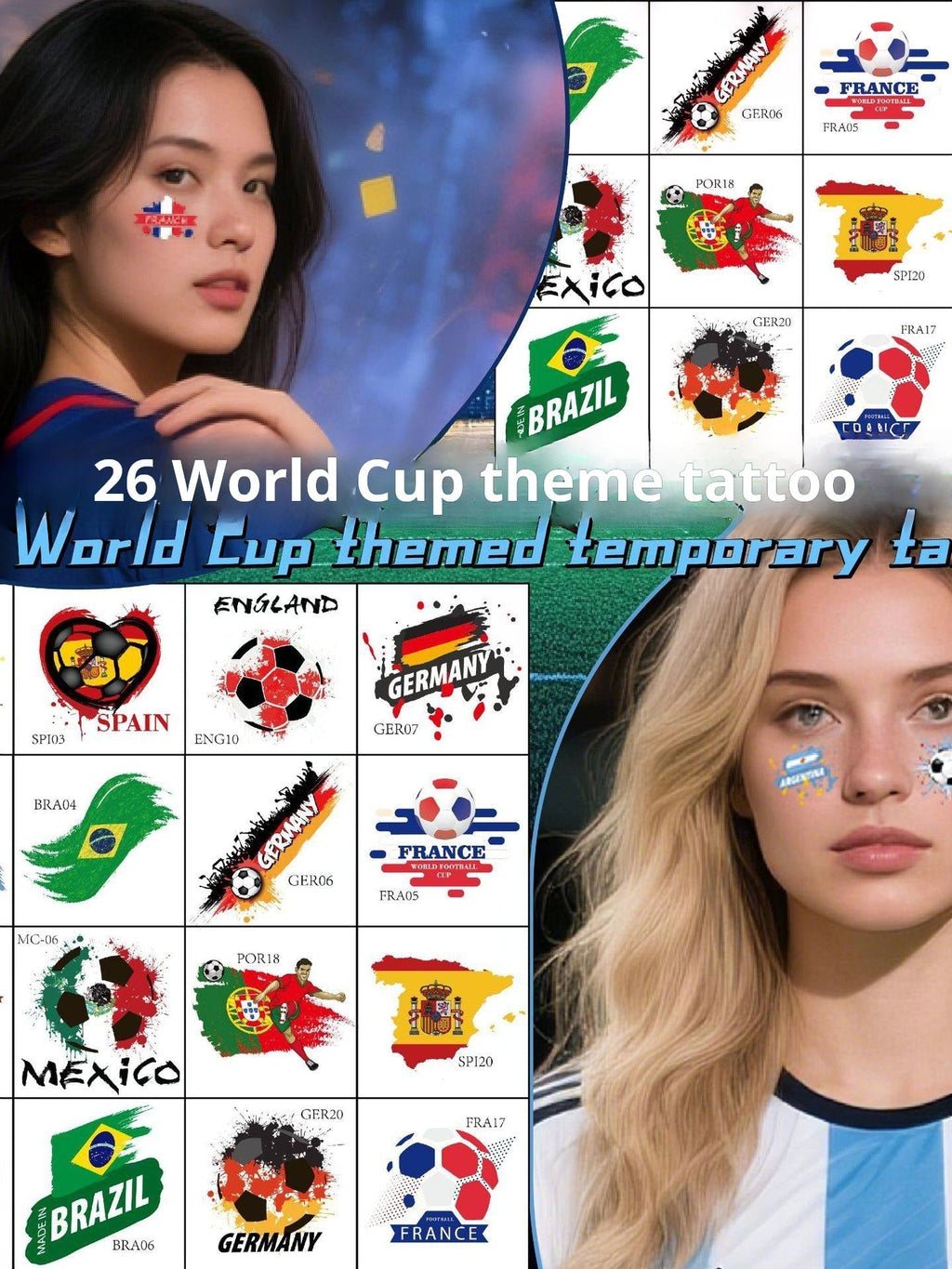 World Cup temporary tattoos with various high-quality team designs