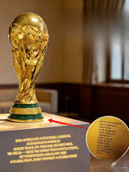 FIFA World Cup trophy with a glossy gold finish and luxurious design.