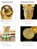 FIFA World Cup trophy with a glossy gold finish and luxurious design.